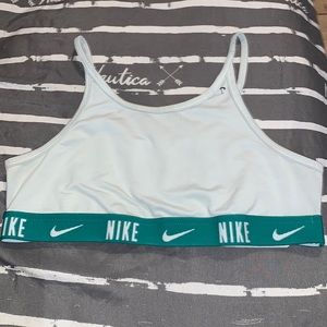 white and green nike sports bra